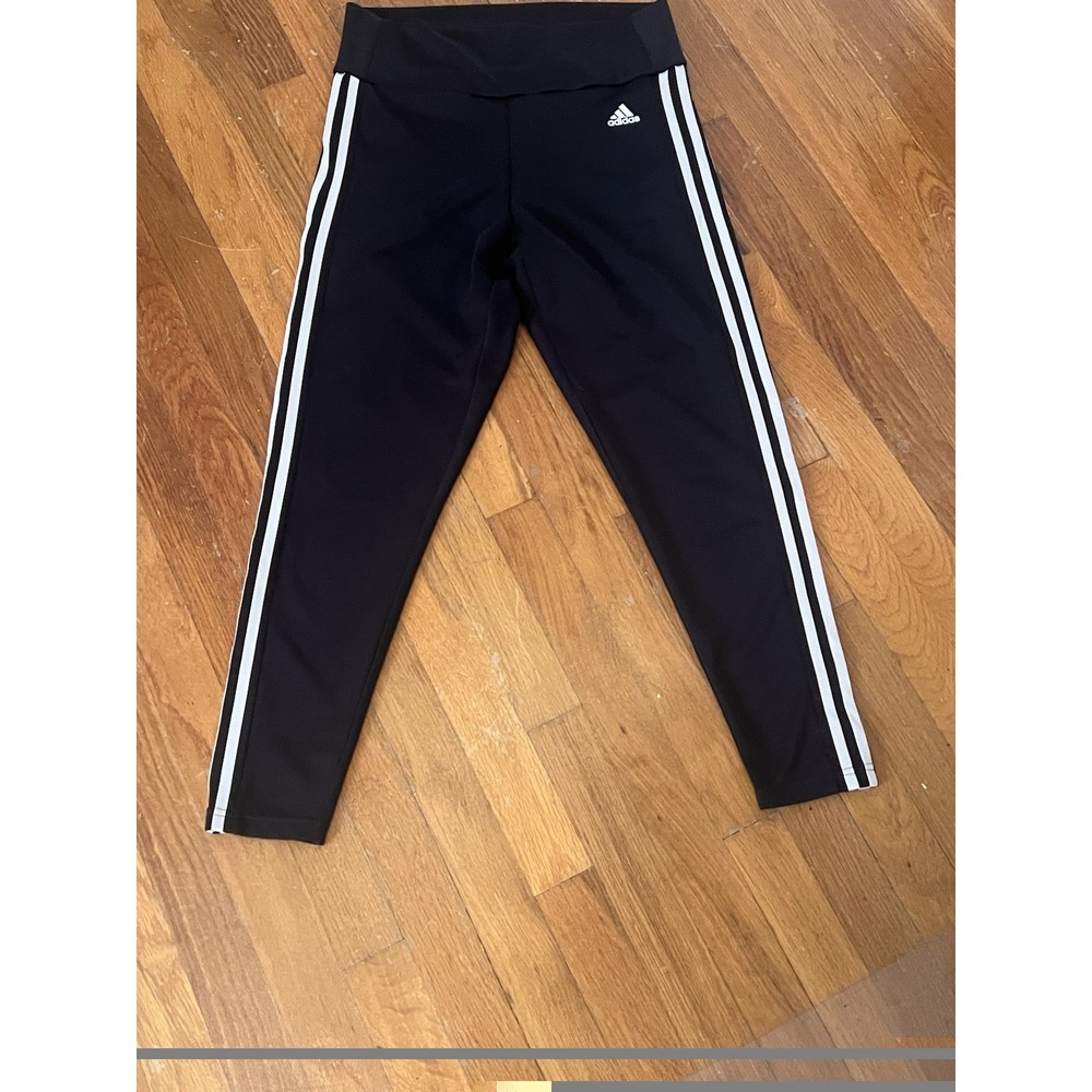 Adidas AEROREADY Black 3-Stripe High Waist Training Pants Leggings Womens Large - Picture 2 of 4